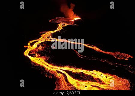 Drone Shot of Fagradalsfjall Volcano Stock Photo