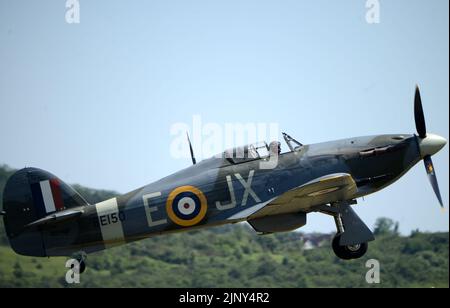 Prague, Czech Republic. 18th June, 2022. A historic WWII Hawker Hurricane IV aircraft in a photo taken on June 18, 2022.Hawker Hurricane Mk. IV crashed today, August 14, 2022 in Cheb, the pilot died.The plane was owned by the aviation museum at Tocna in the Czech Republic. (Credit Image: © Slavek Ruta/ZUMA Press Wire) Stock Photo