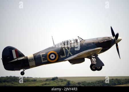 Prague, Czech Republic. 18th June, 2022. A historic WWII Hawker Hurricane IV aircraft in a photo taken on June 18, 2022.Hawker Hurricane Mk. IV crashed today, August 14, 2022 in Cheb, the pilot died.The plane was owned by the aviation museum at Tocna in the Czech Republic. (Credit Image: © Slavek Ruta/ZUMA Press Wire) Stock Photo
