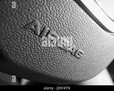 Close up of airbag symbol on a car steering wheel Stock Photo