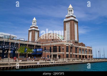 Chicago, IL, USA May 13 2022: Navy Pier Beer Garden and Grand Ballroom in downtown lakefront Chicago. This is a top tourist destination with restauran Stock Photo