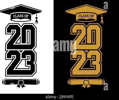 Class of 2023 Gold Lettering Graduation 3d logo with ribbon. Graduate ...