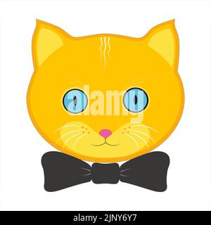 Signs and symbols of a red cat, a black bow-butterfly. Emoji in the form of a muzzle of a red cat. Stock Photo