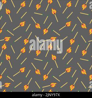 Seamless canvas from matches with flame on a gray background. Stock Vector