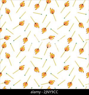 Seamless fabric from matches with a flame on a white background. Stock Vector