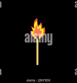 The match burns with a flame on a black background. Stock Vector