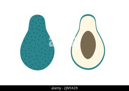 A whole avacado and a piece of avacado on an isolated white background. Flat vector illustration. Stock Vector