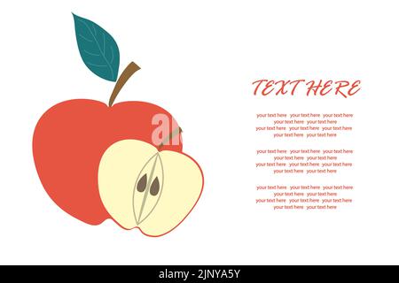 Delicious apple with a slice in a cut on an isolated background for an inscription. Stock Vector
