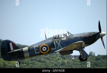 Prague, Czech Republic. 14th Aug, 2022. A historic WWII Hawker Hurricane IV aircraft in a photo taken on June 18, 2022.Hawker Hurricane Mk. IV crashed today, August 14, 2022 in Cheb, the pilot died.The plane was owned by the aviation museum at Tocna in the Czech Republic. (Credit Image: © Slavek Ruta/ZUMA Press Wire) Stock Photo