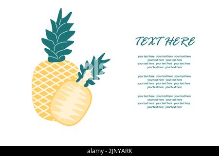 Delicious pineapple with a slice in a cut on an isolated background under the text. Stock Vector
