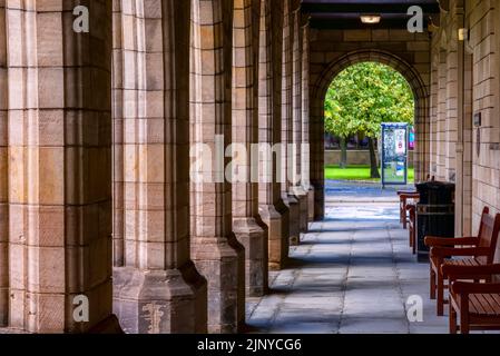 A porch at the King's college in Aberdeen, UK. It is a formerly independent university founded in 1495 and now an integral part of the University Stock Photo