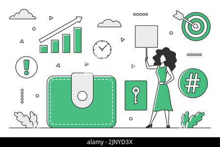Capital money investments trend. Financial workflow, stock market evolution monocolor vector illustration Stock Vector