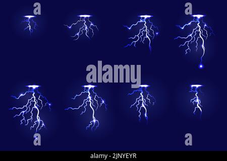 Lightning animation. Cartoon thunderbolt strike sprite frames for 2D game,  electric ground attack clipart asset. Vector thunderstorm magic energy  Stock Vector Image & Art - Alamy