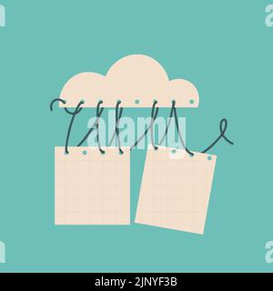 Blank sheets of paper hanging on a cloud. Templates for your design, postcards, posters, etc. Vector cute flat illustration. Stock Vector