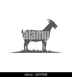 Goat side view silhouette. Farm goat animal logo design. Vector illustration Stock Vector