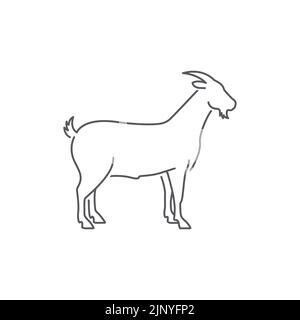 Goat side view linear silhouette. Farm goat animal logo design. goat line art. Vector illustration Stock Vector