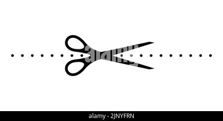 Scrissors cut dotted line with dot mark vector icon. Stock Vector