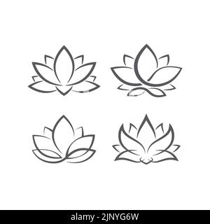 linear lotus logo templates. Vector floral linear lotus logo. Design lotus flower outline. Vector illustration. Lotus icon. Stock Vector