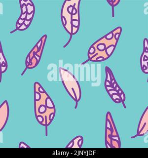 Colorful pastel feathers or leaves. Seamless vector pattern. Endless texture for baby swaddle blankets, bibs, bed linen, fabric, scrapbook Stock Vector
