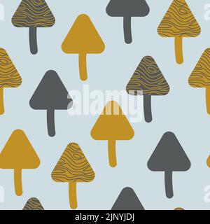 Texture of forest trees and mushrooms. Seamless pattern of decorative gold nature. Modern  design for paper, cover, fabric, interior decor and other u Stock Vector