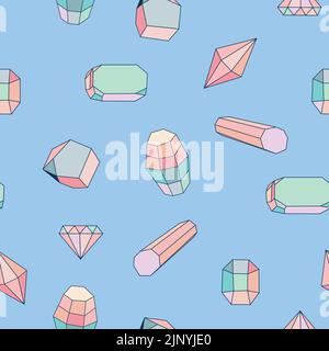Seamless pattern with diamonds, gem stones,jewellery. Endless texture, white, blue and pink color. Stock Vector