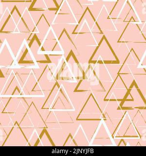 Seamless geometric tribal triangle hand drawn pastel background pattern in vector gold pink. Modern  design for paper, cover, fabric, interior decor a Stock Vector