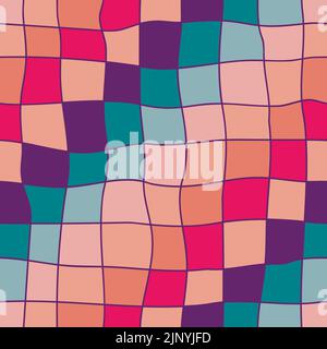 Vector hand draw pattern colorful square checkered. Mosaic or tile background or texture. Decorative abstract cell. Stock Vector