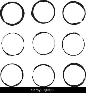 Creative black hand made round. Abstract geometric composition of ink rings Stock Vector