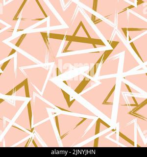 Seamless geometric gold pink tribal triangle. Hand drawn  brush pastel background pattern in vector. Stock Vector
