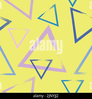 Pastel colorful triangles on the yellow background. Seamless geometric pattern. Abstract background with triangles. Stock Vector