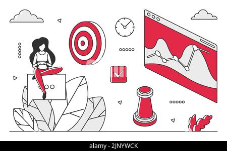 Financial market statistics trend. Finance forecasting and money management strategy vector monocolor illustration Stock Vector
