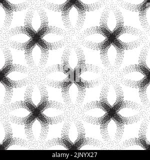 Floral geometric seamless pattern with dotted loop lines. Stylish ornamental monochrome background with flower petals Stock Vector
