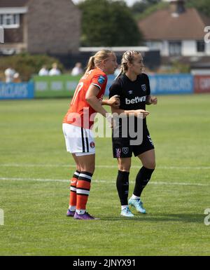 Catford, UK. 14th Aug, 2022. The Oakwood Stadium, Catford, 14 aug 2022 Kiera Skeels (CHA) and Claudia Walker (WHU) during a friendly game in August 2022 (Bettina Weissensteiner/SPP) Credit: SPP Sport Press Photo. /Alamy Live News Stock Photo