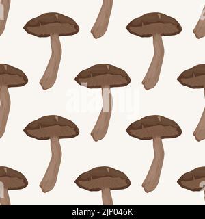 Vector Seamless Pattern with Shiitake Mushroom on White. Seamless Texture, Hand Drawn Cartoon Shiitake Mushrooms. Design Template for Textile Stock Vector