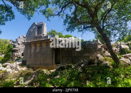 Remains of gymnasium in acnient Pisidian city Termessos, Turkey Stock Photo