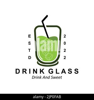 Drink Glass Logo Design, Vector Icon Illustration of Juice, Wine, and Coffee Drinks Stock Vector