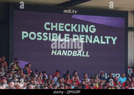 A general look at the big screen displaying a VAR check for handball ...