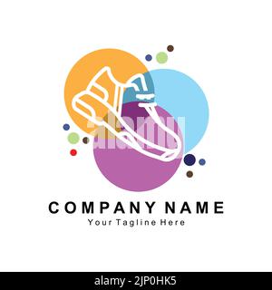 Sneakers Shoe Logo Design, vector illustration of trending youth footwear, simple funky concept Stock Vector