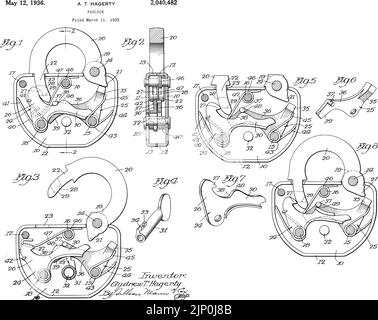 1935 Vintage Padlock Patent Art Stock Vector