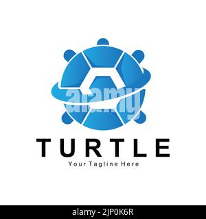 Sea Turtle Logo Design Protected Amphibian Marine Animal Icon Illustration, Vector Brand Corporate Identity Stock Vector