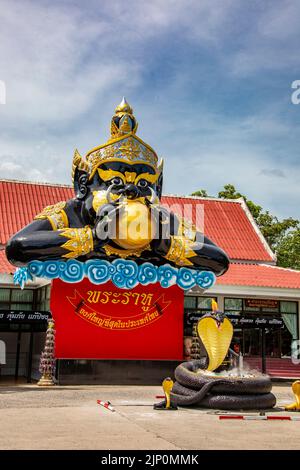 Chachoengsao Thailand 9th Jun 2022: the statue of Phra Rahu in Wat Saman Rattanaram, which is famous for image of bright pink Ganesha. Stock Photo