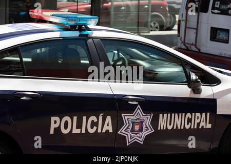 Tijuana, Baja California, Mexico - September 11, 2021: Police units respond to the scene of an emergency in downtown Tijuana. Stock Photo