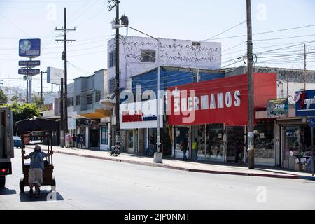 Tijuana, Baja California, Mexico - September 11, 2021: View of empty streets and closed stores in downtown Tijuana. Stock Photo