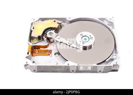real open hard drive isolated on white background Stock Photo