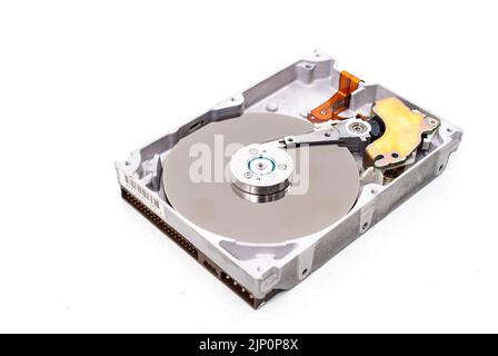 real open hard drive isolated on white background Stock Photo