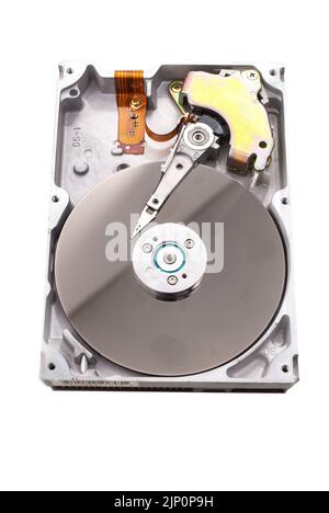 real open hard drive isolated on white background Stock Photo