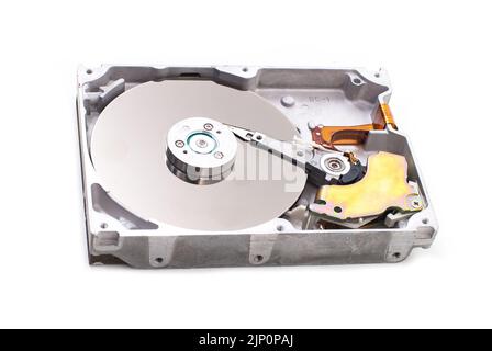 real open hard drive isolated on white background Stock Photo