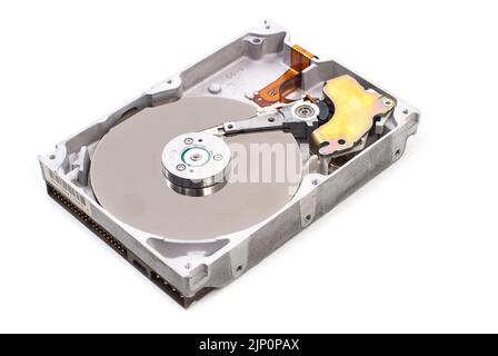 real open hard drive isolated on white background Stock Photo