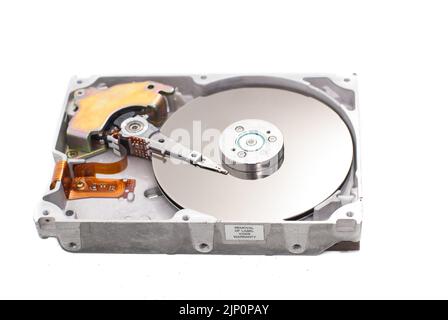 real open hard drive isolated on white background Stock Photo