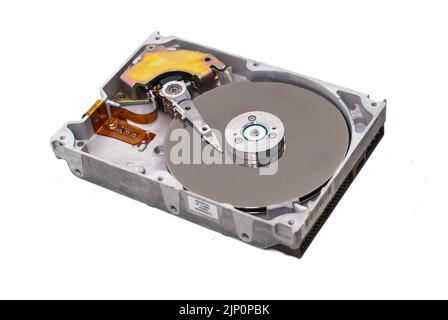 real open hard drive isolated on white background Stock Photo